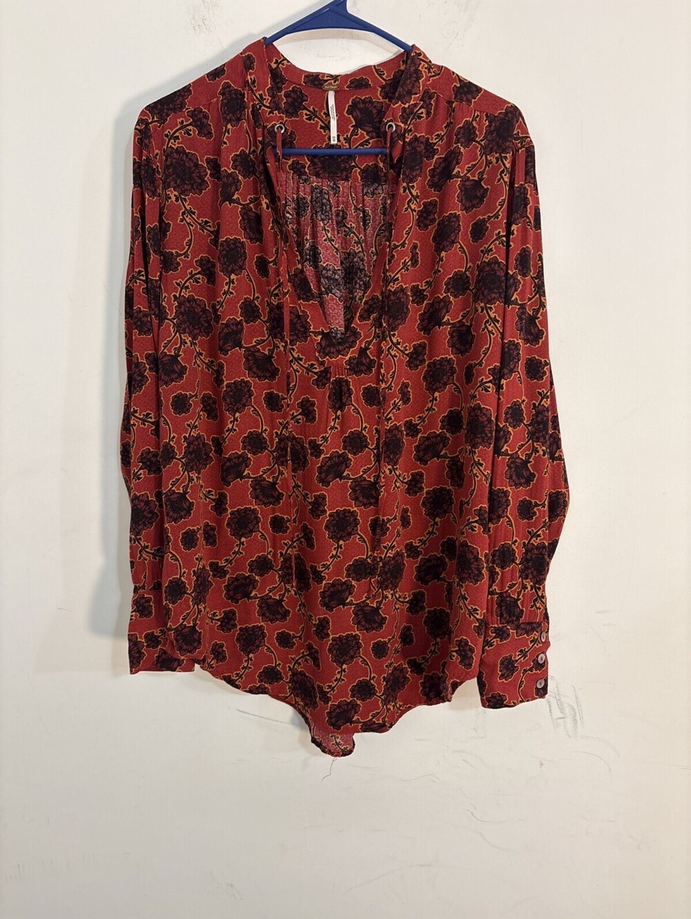 Free People Mia Tunic Floral Blouse in Red, Boho Cottagecore XS NWOT NEW